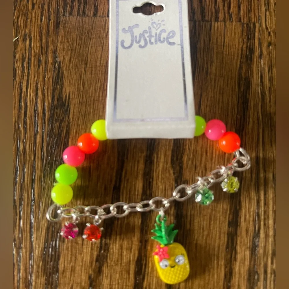 Nwt girls Justice neon pineapple stretchy bracelet